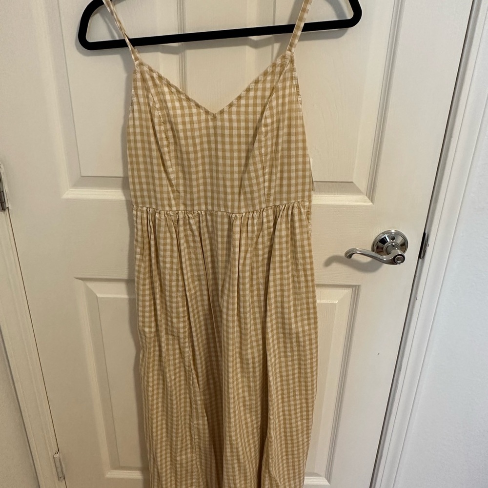 Gingham Checkered Tan Dress